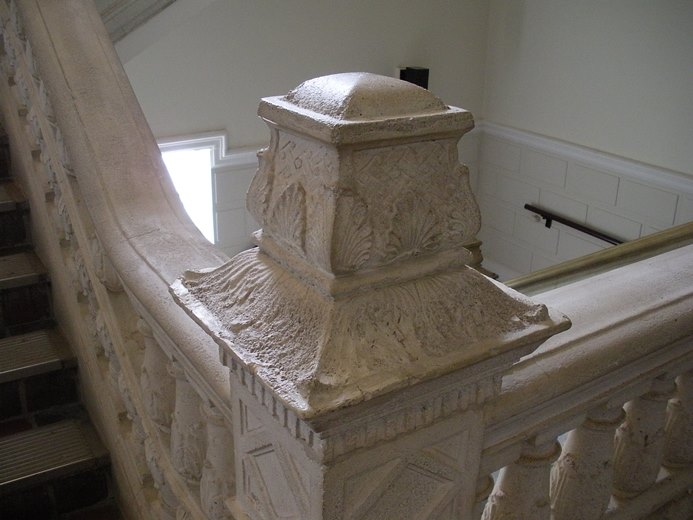 Original stairwell ornamentation in the Administration Building south and east of Math, across Memorial Circle, finished in 1925