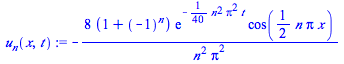 `+`(`-`(`/`(`*`(8, `*`(`+`(1, `^`(-1, n)), `*`(exp(`+`(`-`(`*`(`/`(1, 40), `*`(`^`(n, 2), `*`(`^`(Pi, 2), `*`(t))))))), `*`(cos(`+`(`*`(`/`(1, 2), `*`(n, `*`(Pi, `*`(x)))))))))), `*`(`^`(n, 2), `*`(`^...